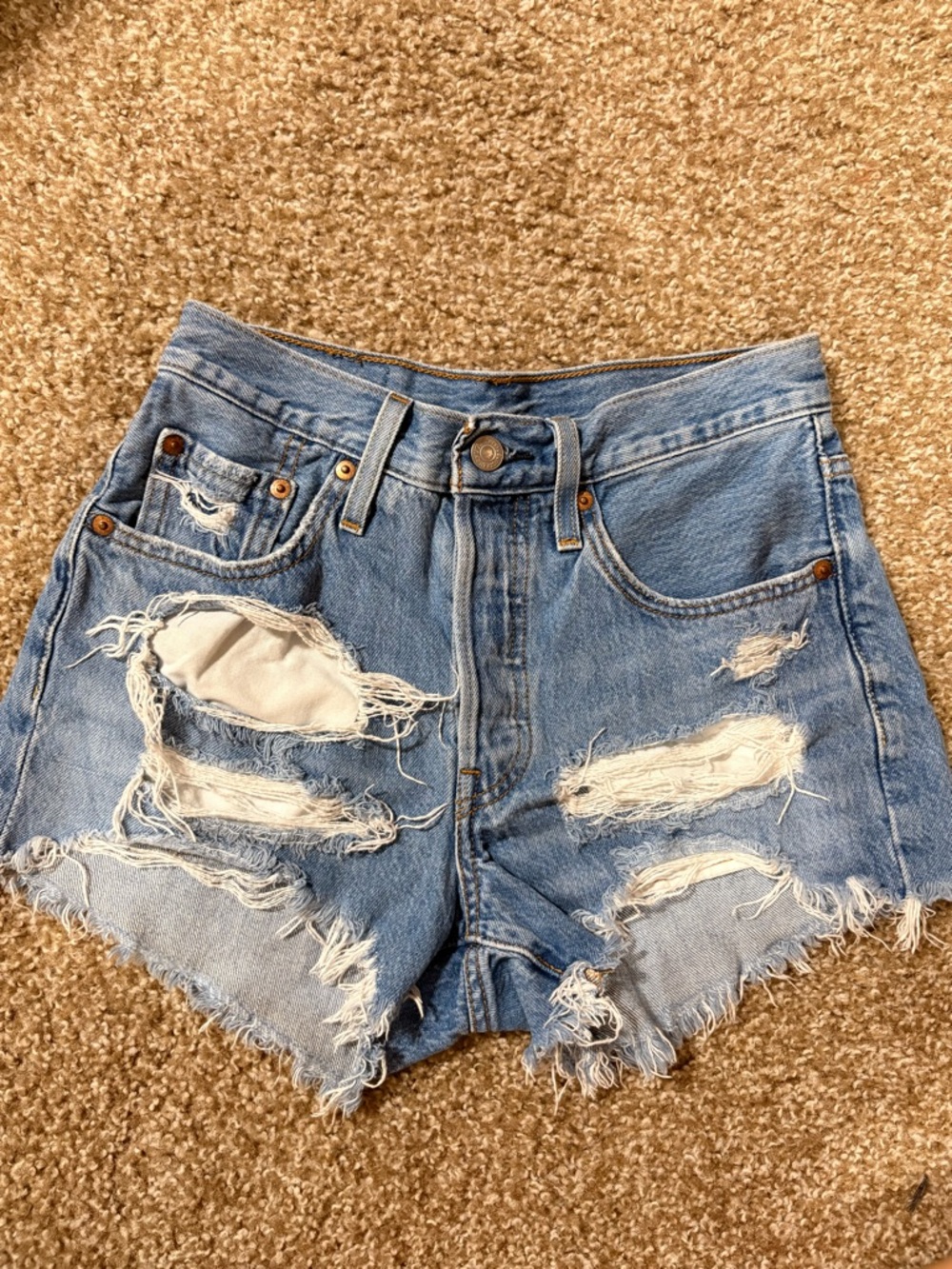 Levi's 501 Distressed Light Blue Denim Cutoff Shorts